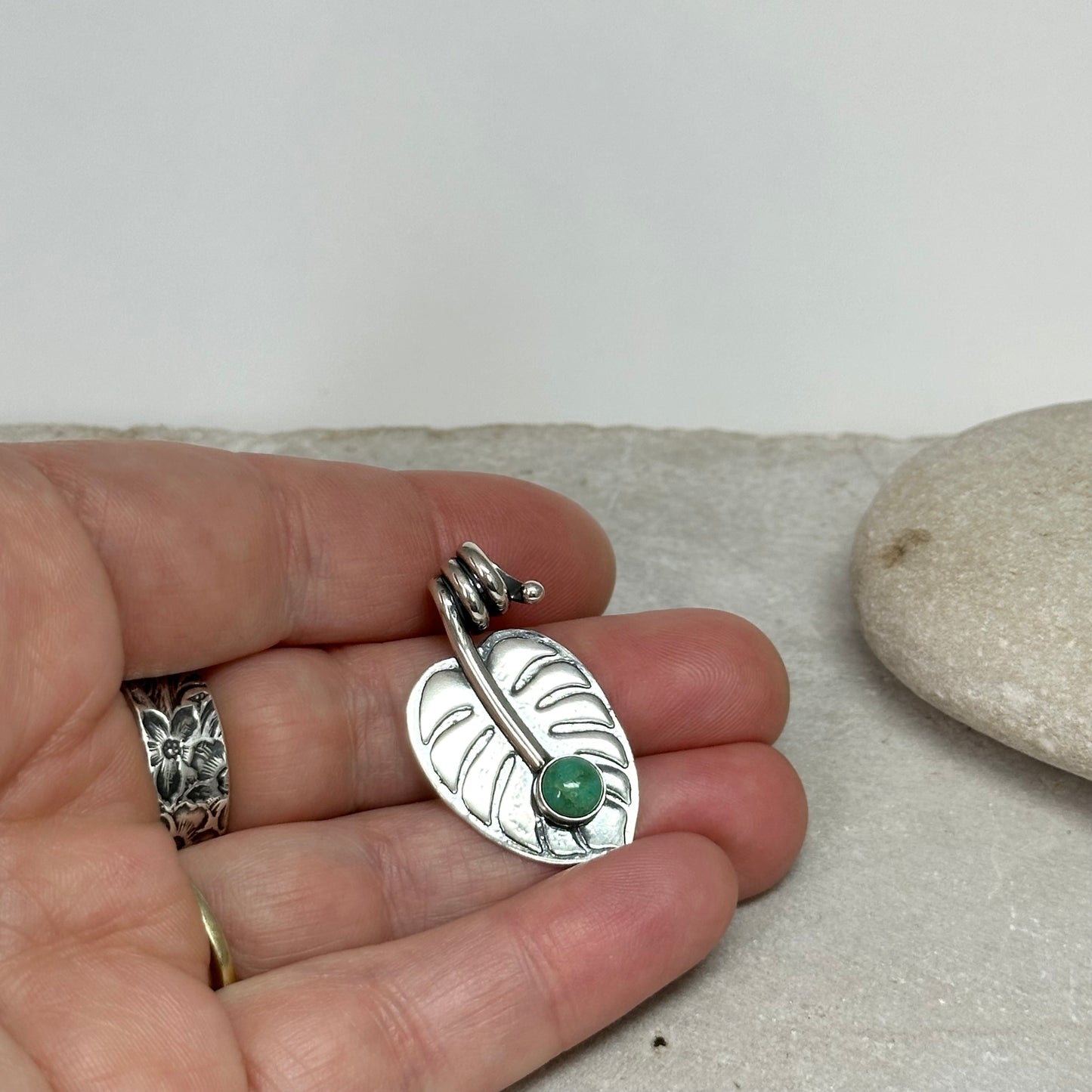 Monstera Leaf Necklace with Stone