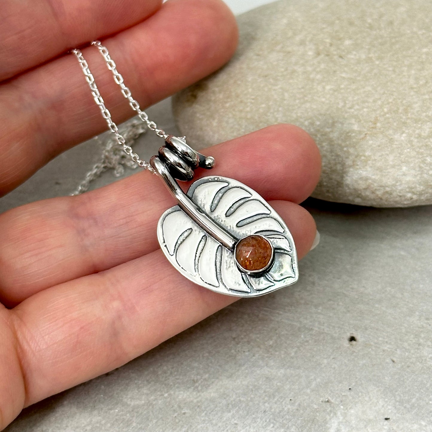 Monstera Leaf Necklace with Stone