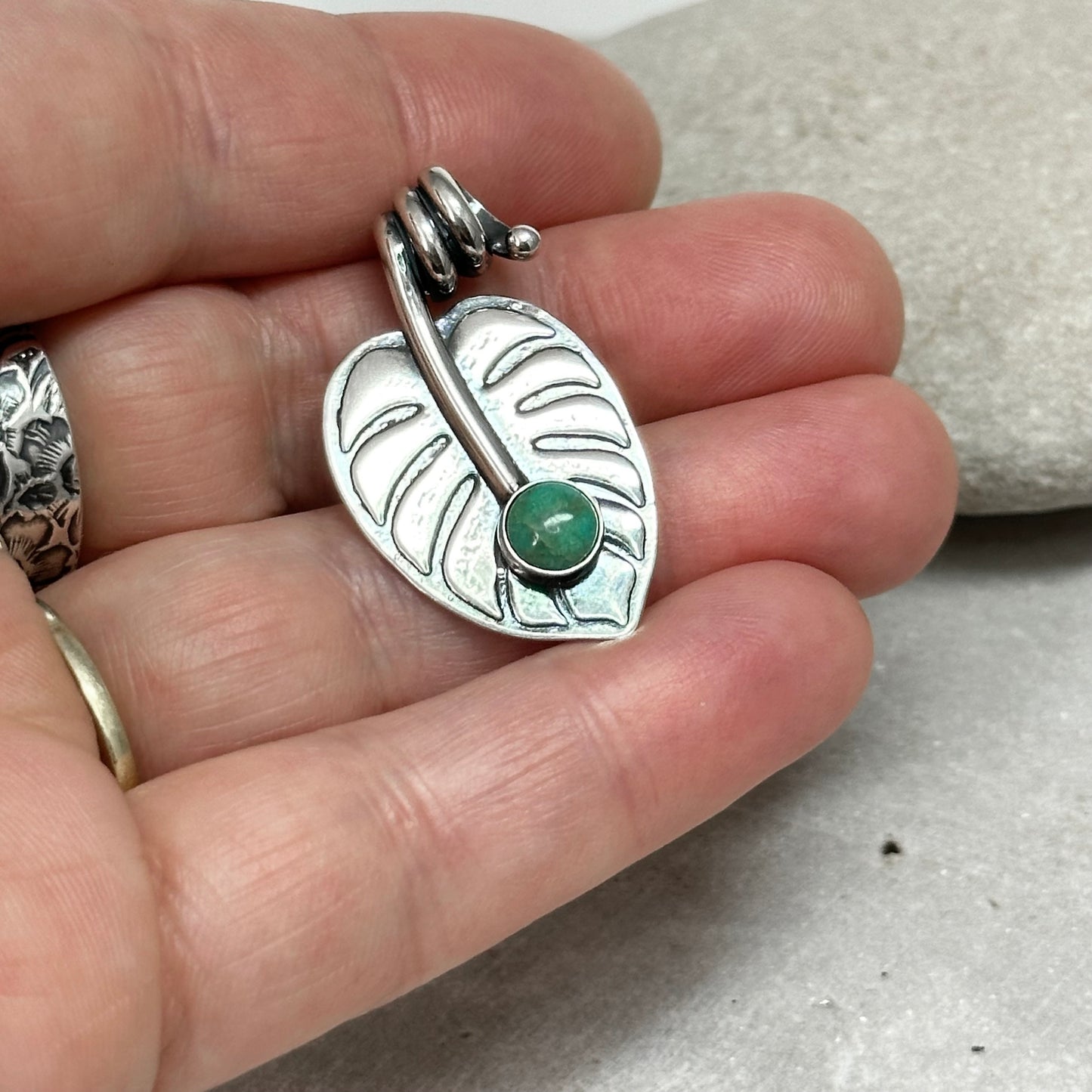 Monstera Leaf Necklace with Stone