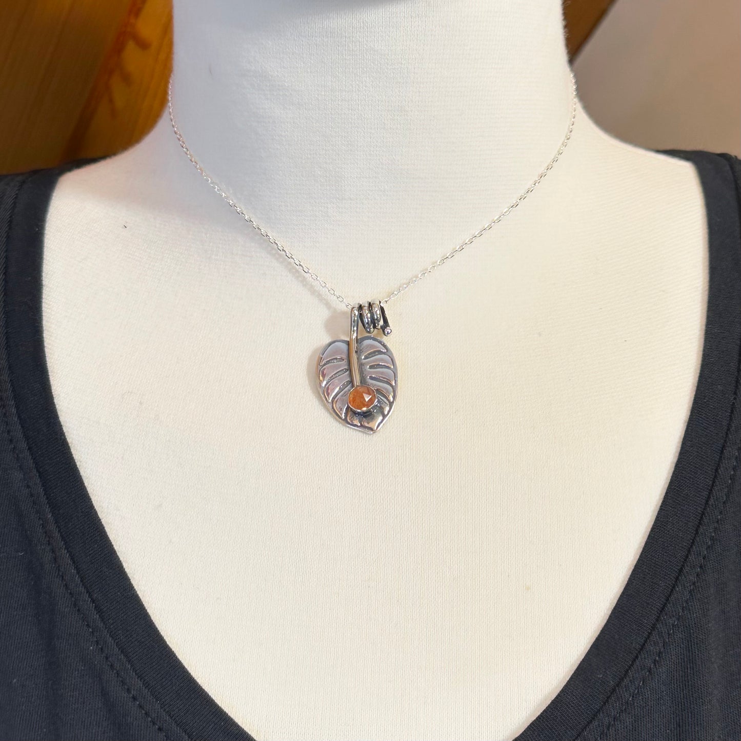 Monstera Leaf Necklace with Stone