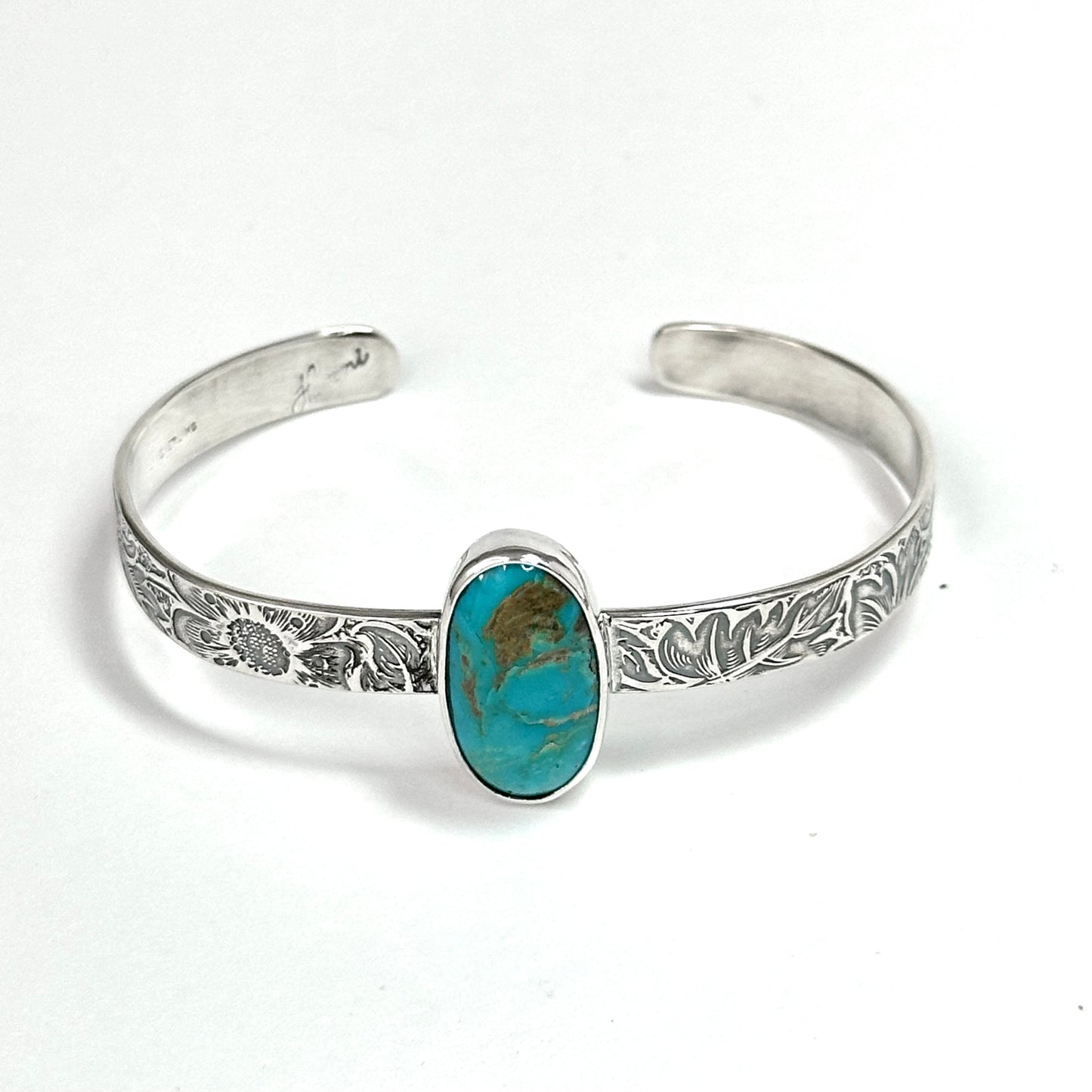 Patterned Cuff Bracelets with Turquoise, Rosarita, Variscite, and Azurite in Sterling Silver
