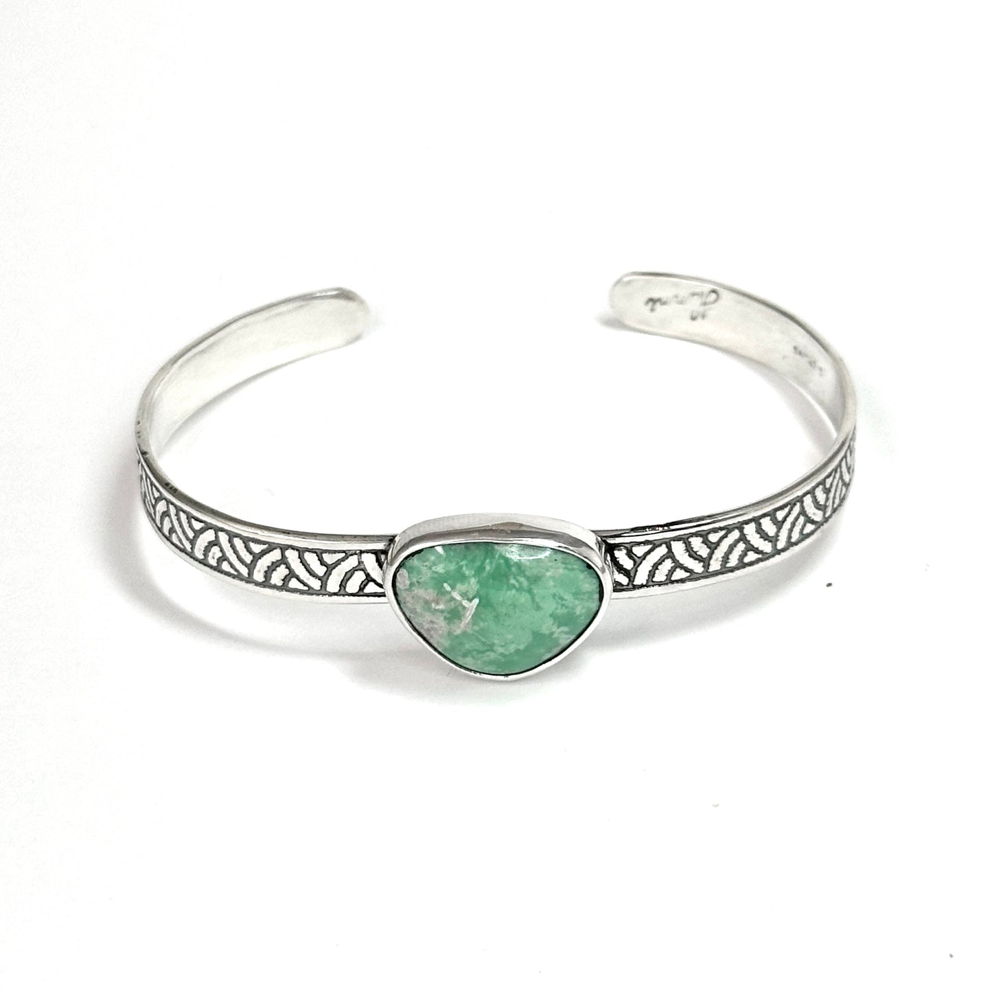 Patterned Cuff Bracelets with Turquoise, Rosarita, Variscite, and Azurite in Sterling Silver