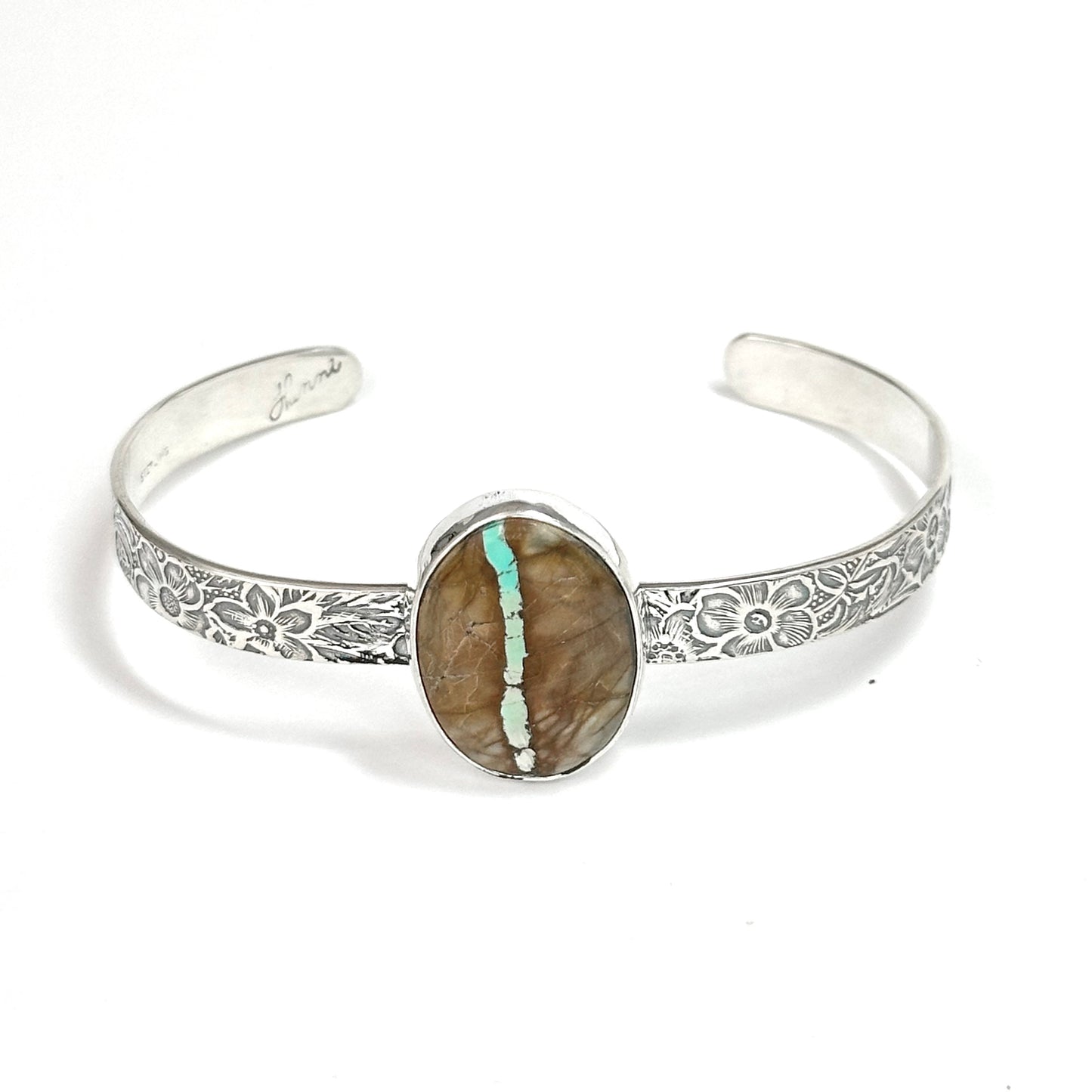 Patterned Cuff Bracelets with Turquoise, Rosarita, Variscite, and Azurite in Sterling Silver