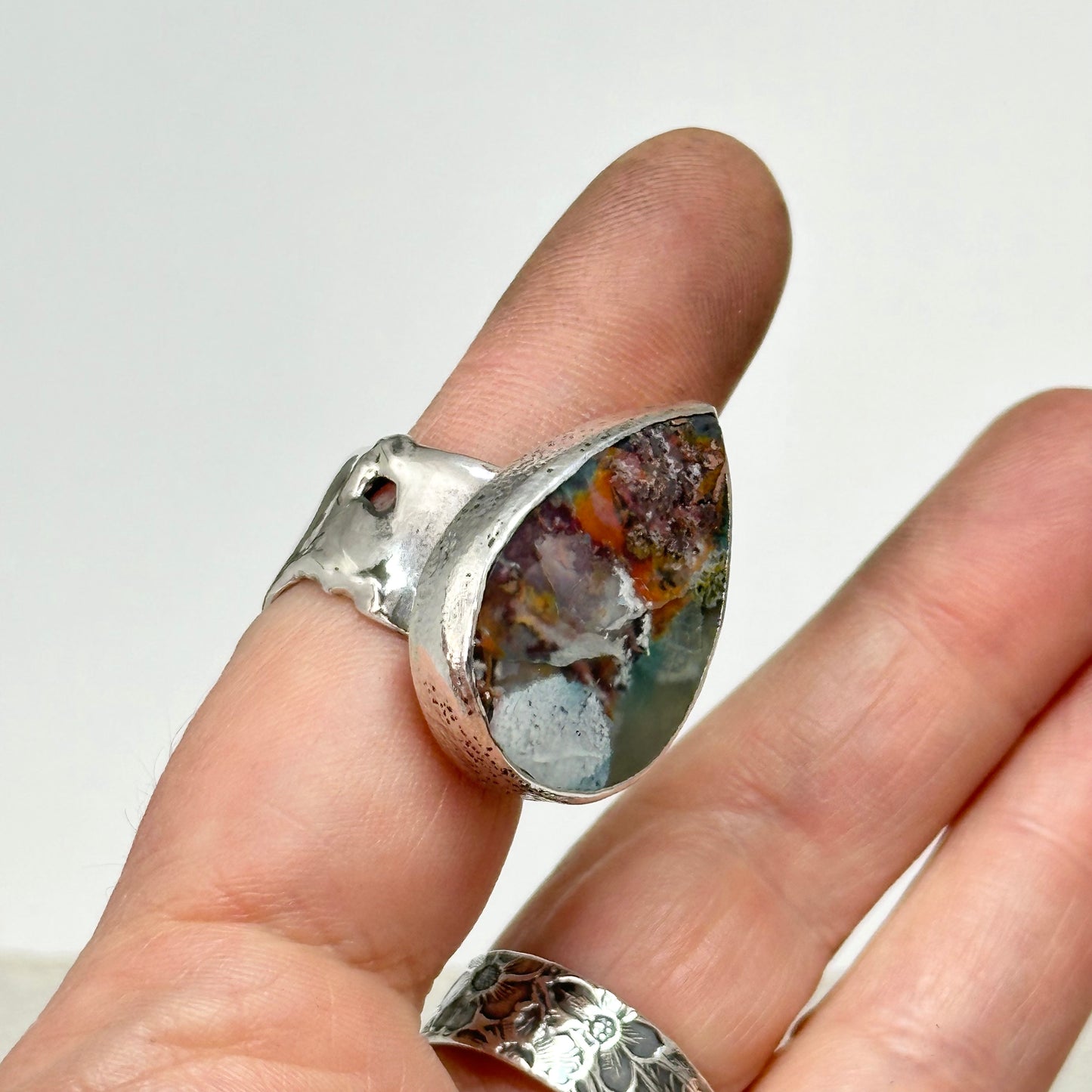 Copper Moss Agate Statement Ring