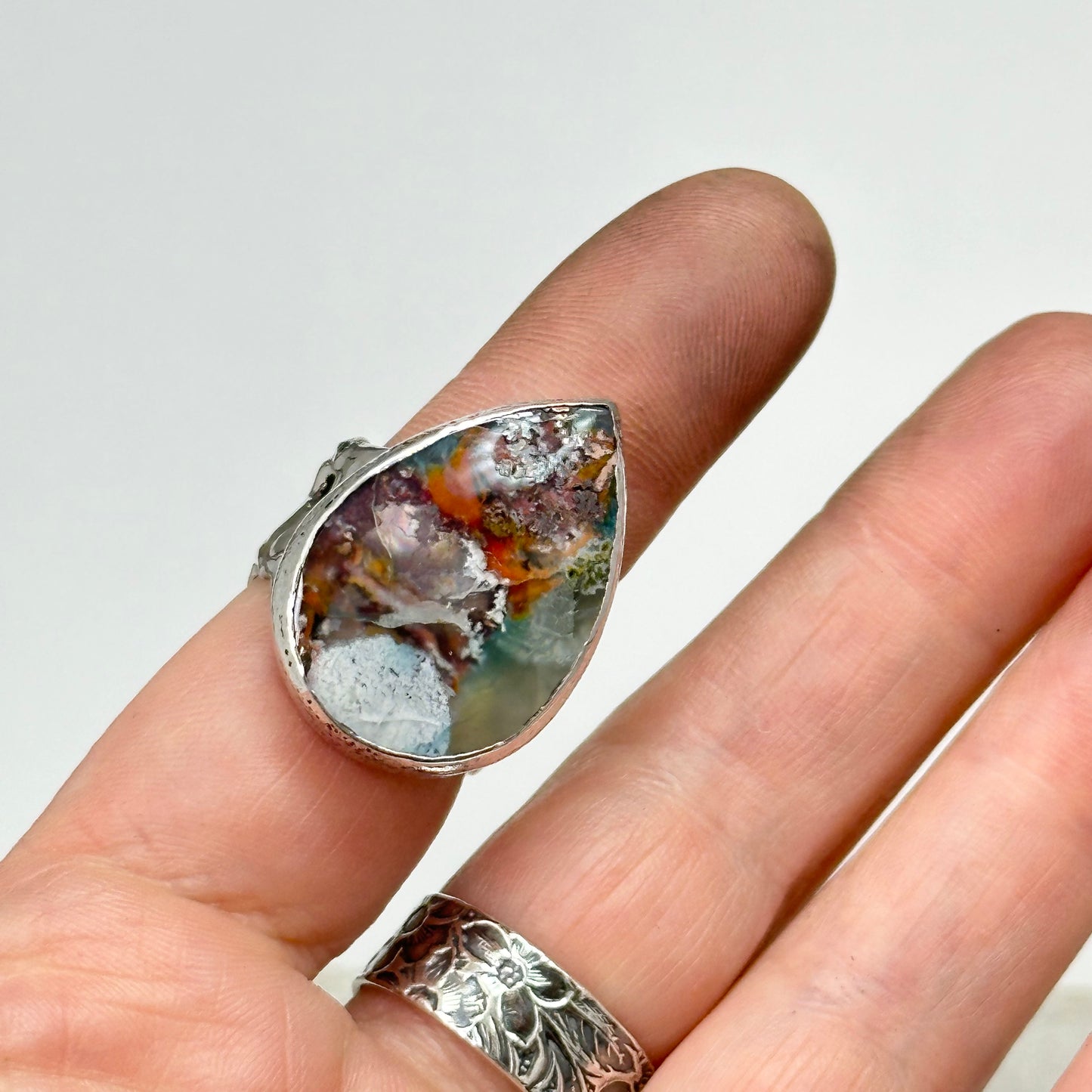 Copper Moss Agate Statement Ring