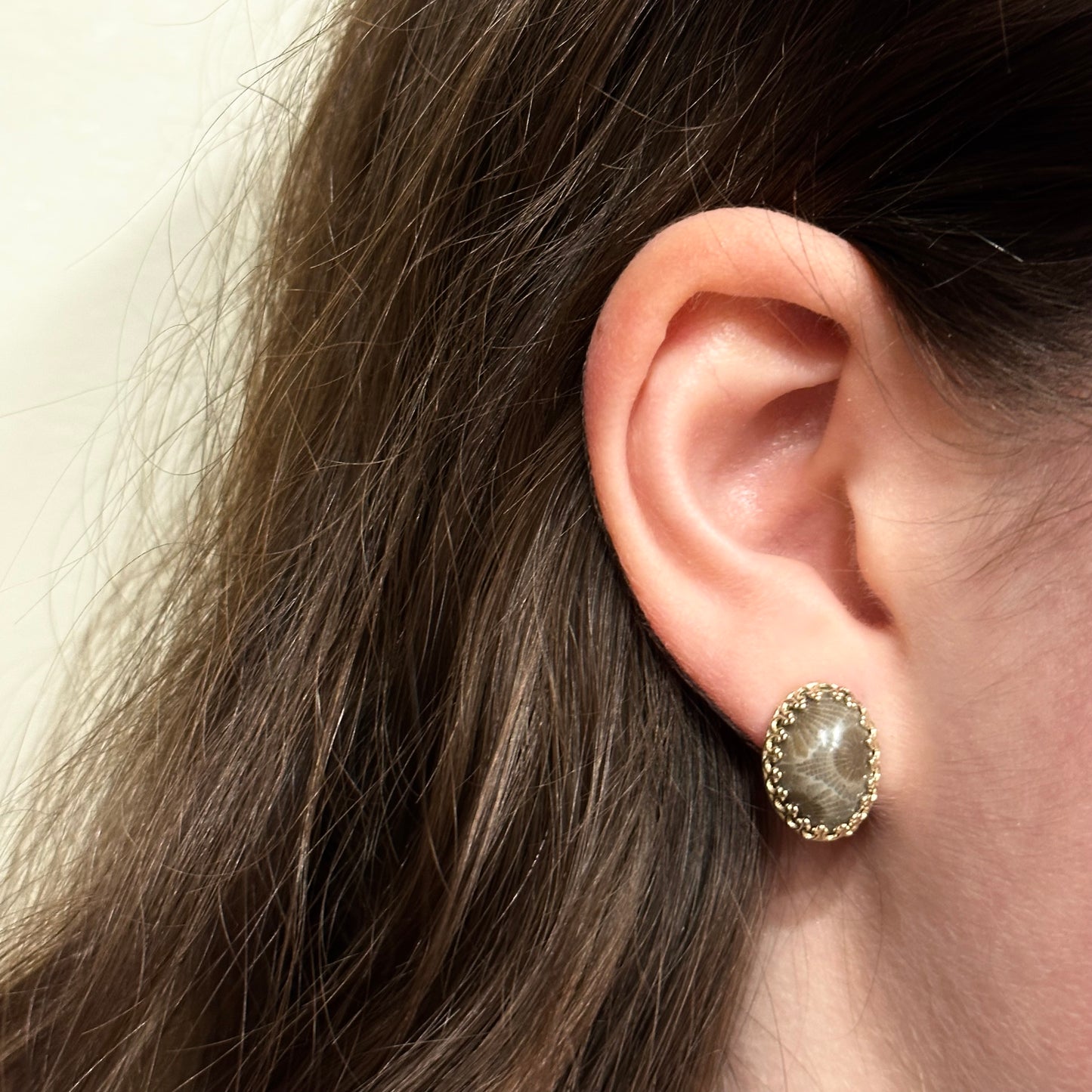 14kt Gold Petoskey Stone Post Earrings