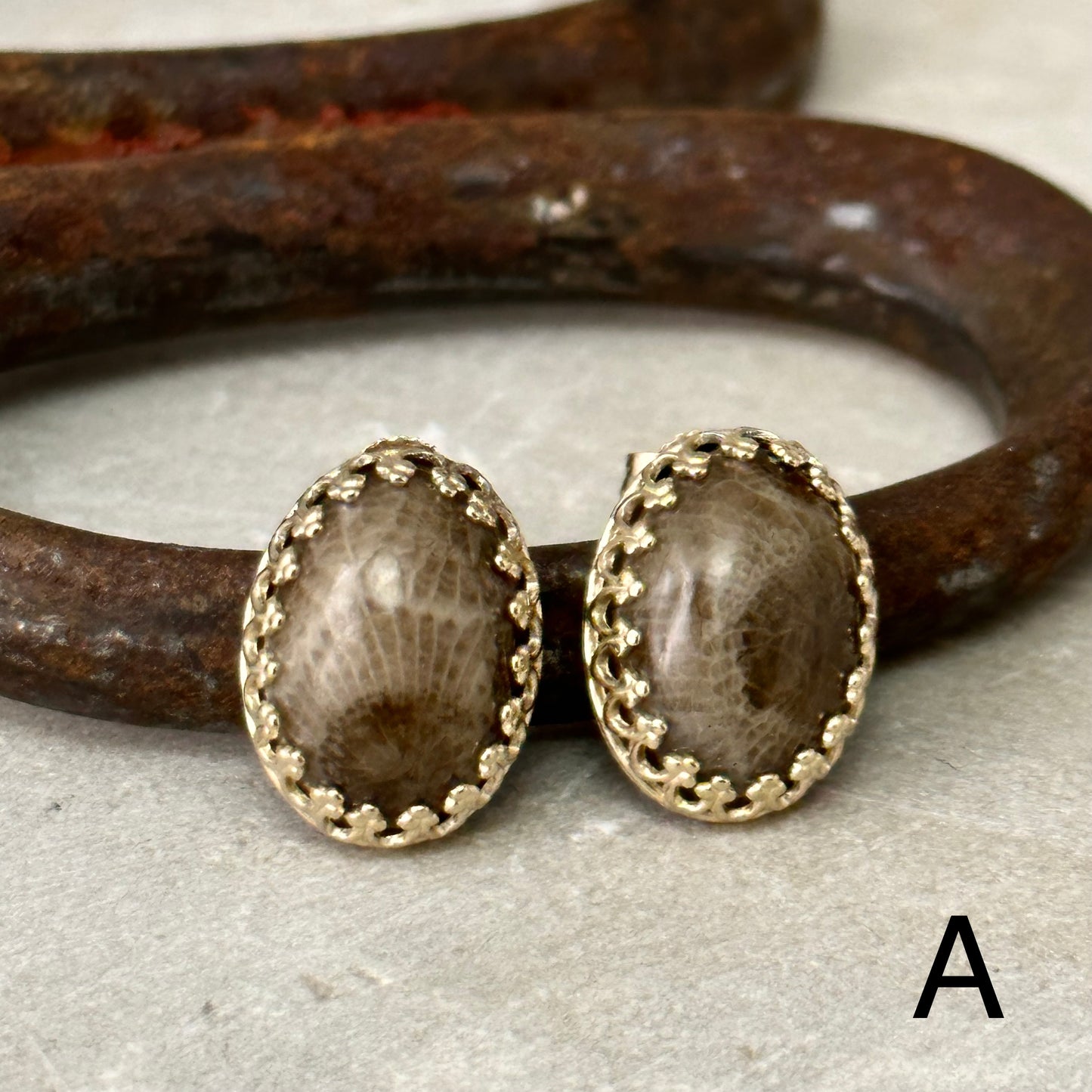 14kt Gold Petoskey Stone Post Earrings