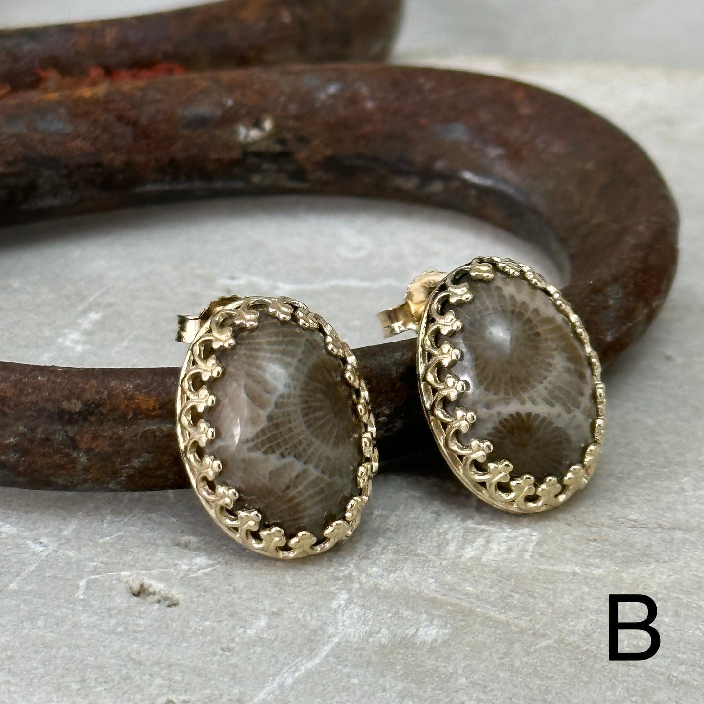 14kt Gold Petoskey Stone Post Earrings