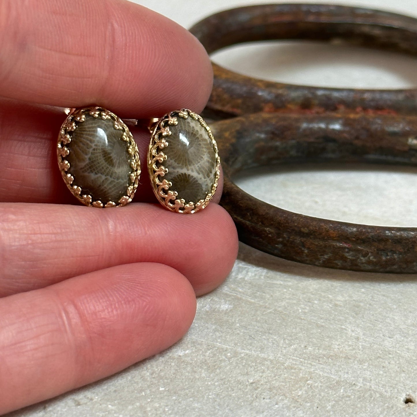 14kt Gold Petoskey Stone Post Earrings