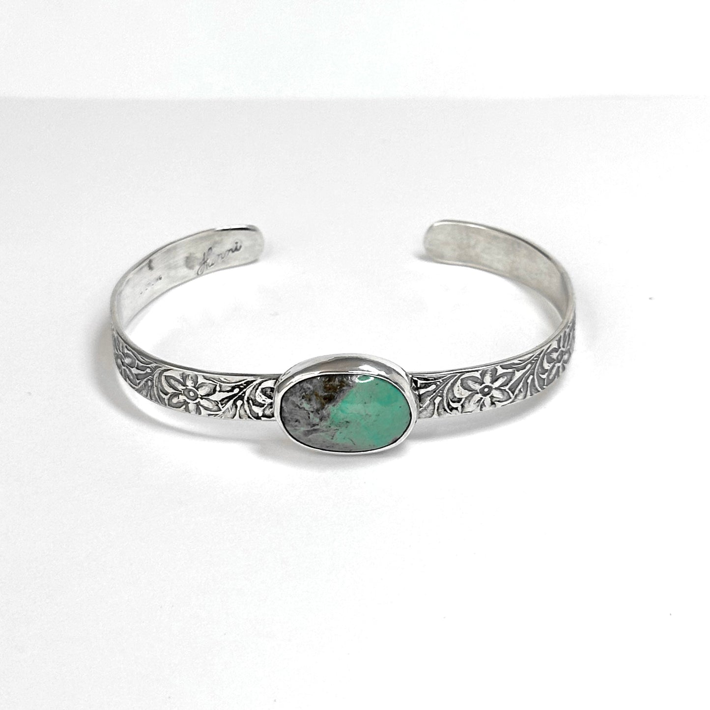 Patterned Cuff Bracelets with Turquoise, Rosarita, Variscite, and Azurite in Sterling Silver