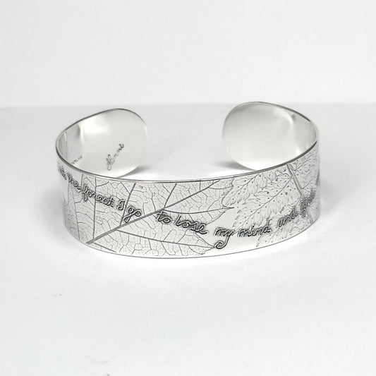 "Find My Soul" Sterling Leaf Cuff Bracelet with Muir Quote