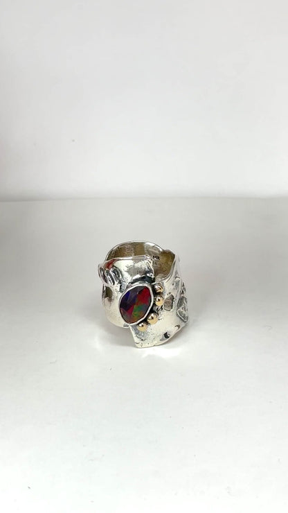 Black Opal Ring, 14kt Gold & Sterling Silver