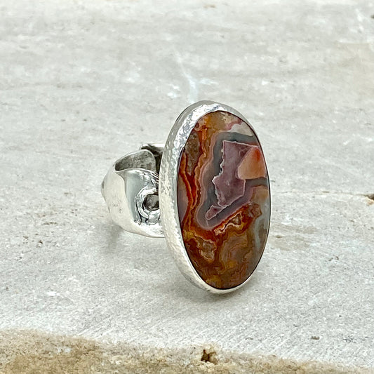 Red Crazy Lace Agate Ring | Flowing Water Series, Adjustable