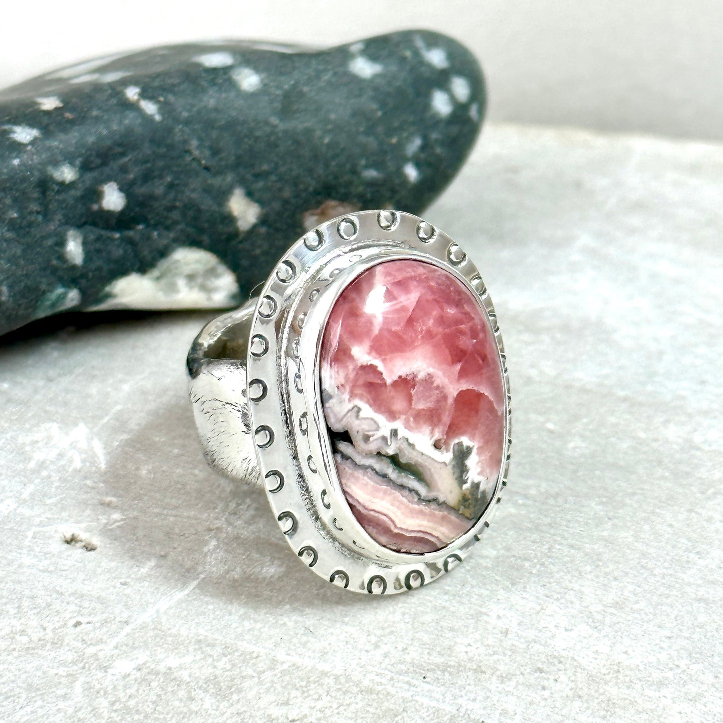 "Watermelon Sunset" Rhodocrosite Ring